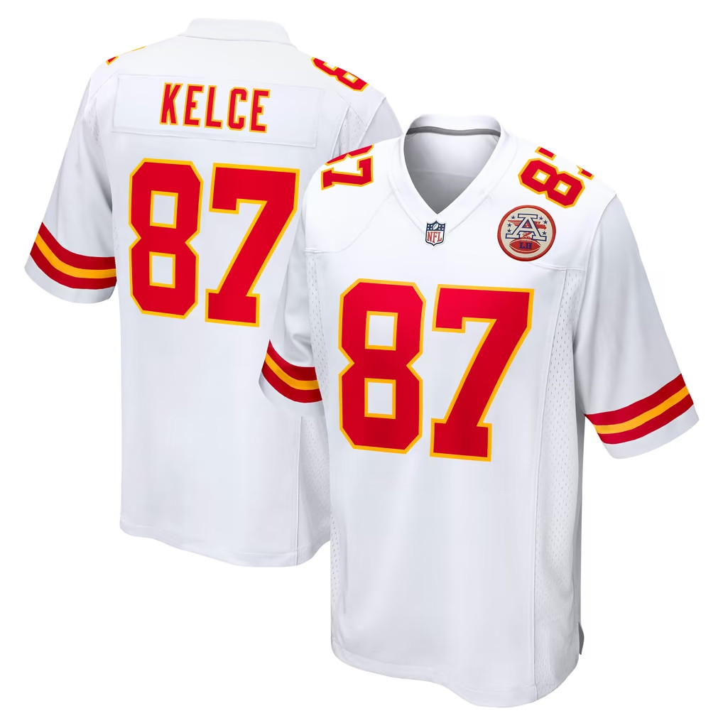 Travis Kelce Merch 2026 Kansas City Chiefs #87 Travis Kelce White Player Game Jersey Fan Merch