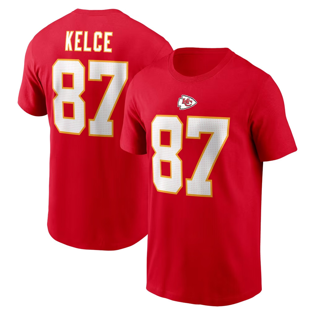 Travis Kelce Merch #87 Kansas City Chiefs Travis Kelce Name And Number T-Shirt Red Gift For Fan
