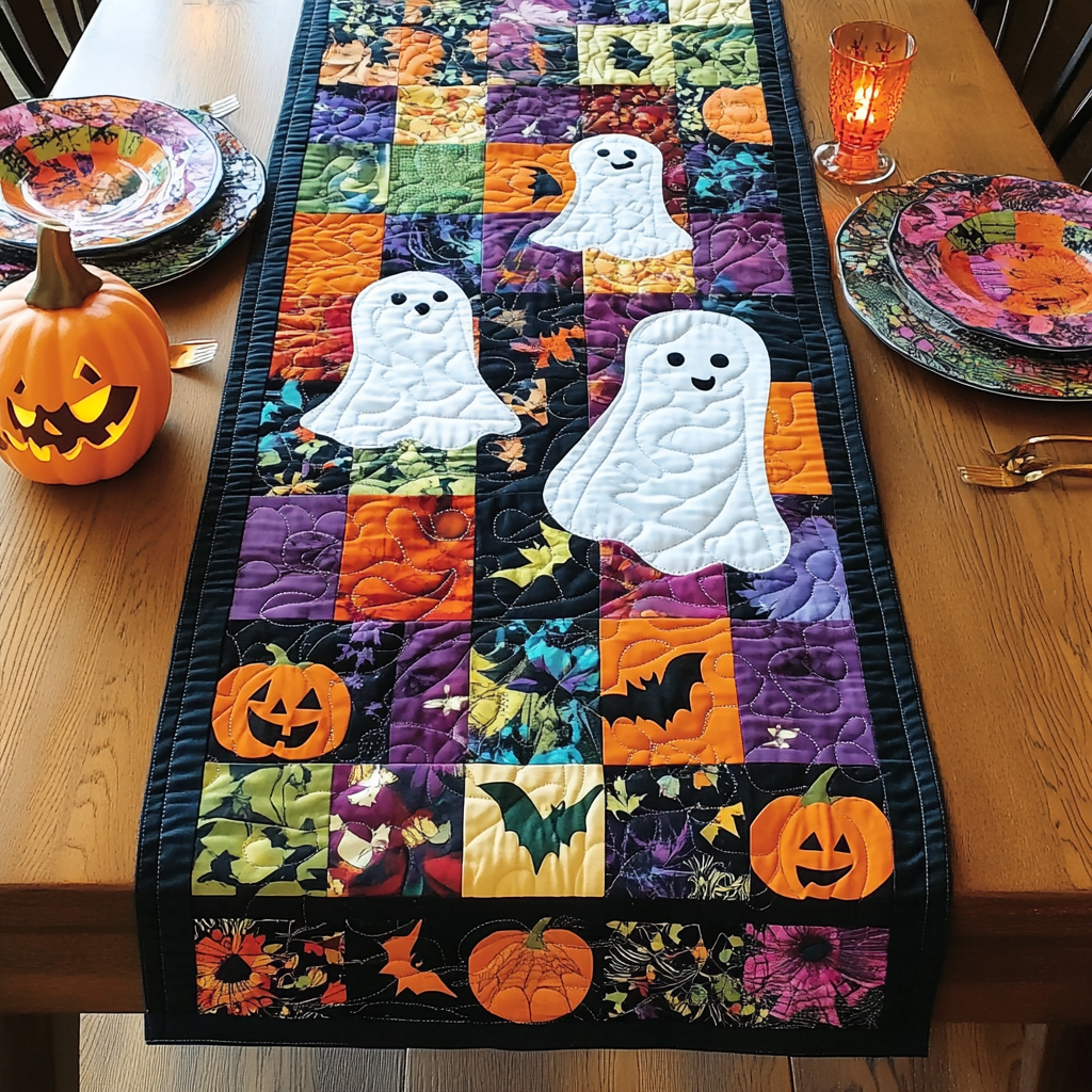 Trick Or Treat Halloween Quilted Table Runner Dinner Table Runner Spooky Gift Ideas