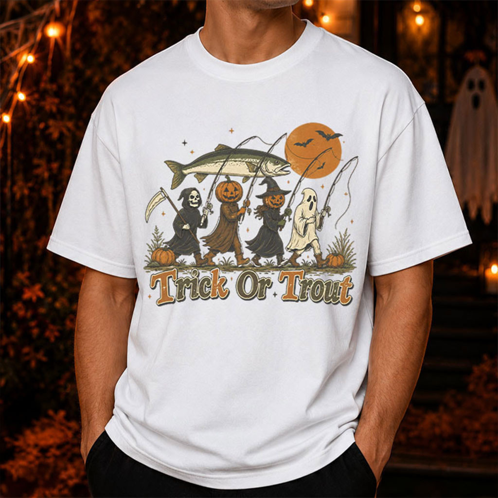 Trick Or Trout Funny Halloween Fishing T-Shirt Halloween Tees Gifts For Fishing Lovers
