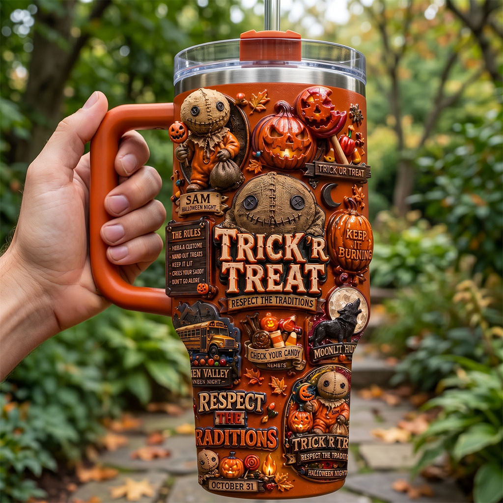Trick 'r Treat Sam Halloween Night Tumbler Respect The Traditions Cup Gift For Horror Fans Trick 'r Treat Sam Halloween Night Tumbler Respect The Traditions Cup Gift For Horror Fans