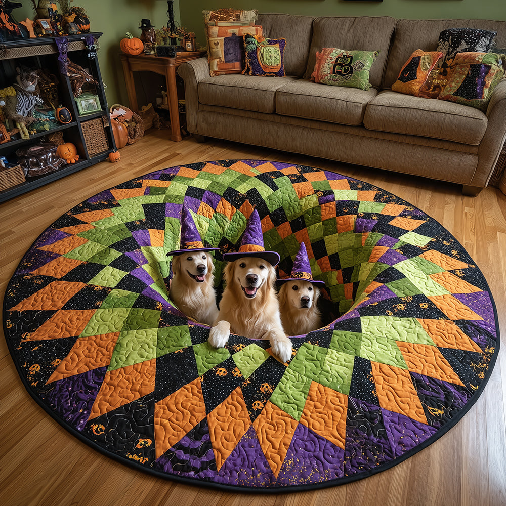 Trick Retriever Quilted Round Mat Modern Living Room Gifts For Halloween Lovers