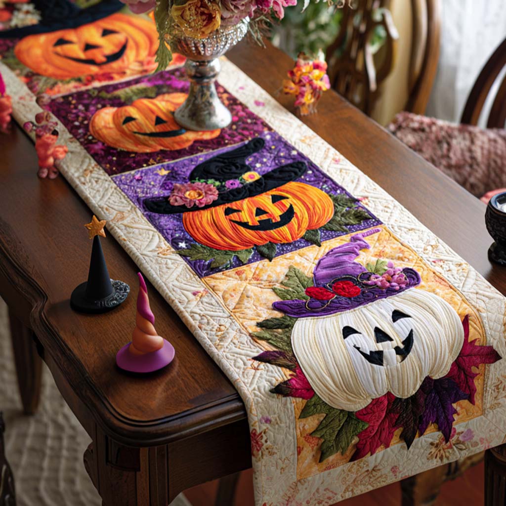 Trick Treat Quilted Table Runner Dining Room Runner Halloween Gifts For Family