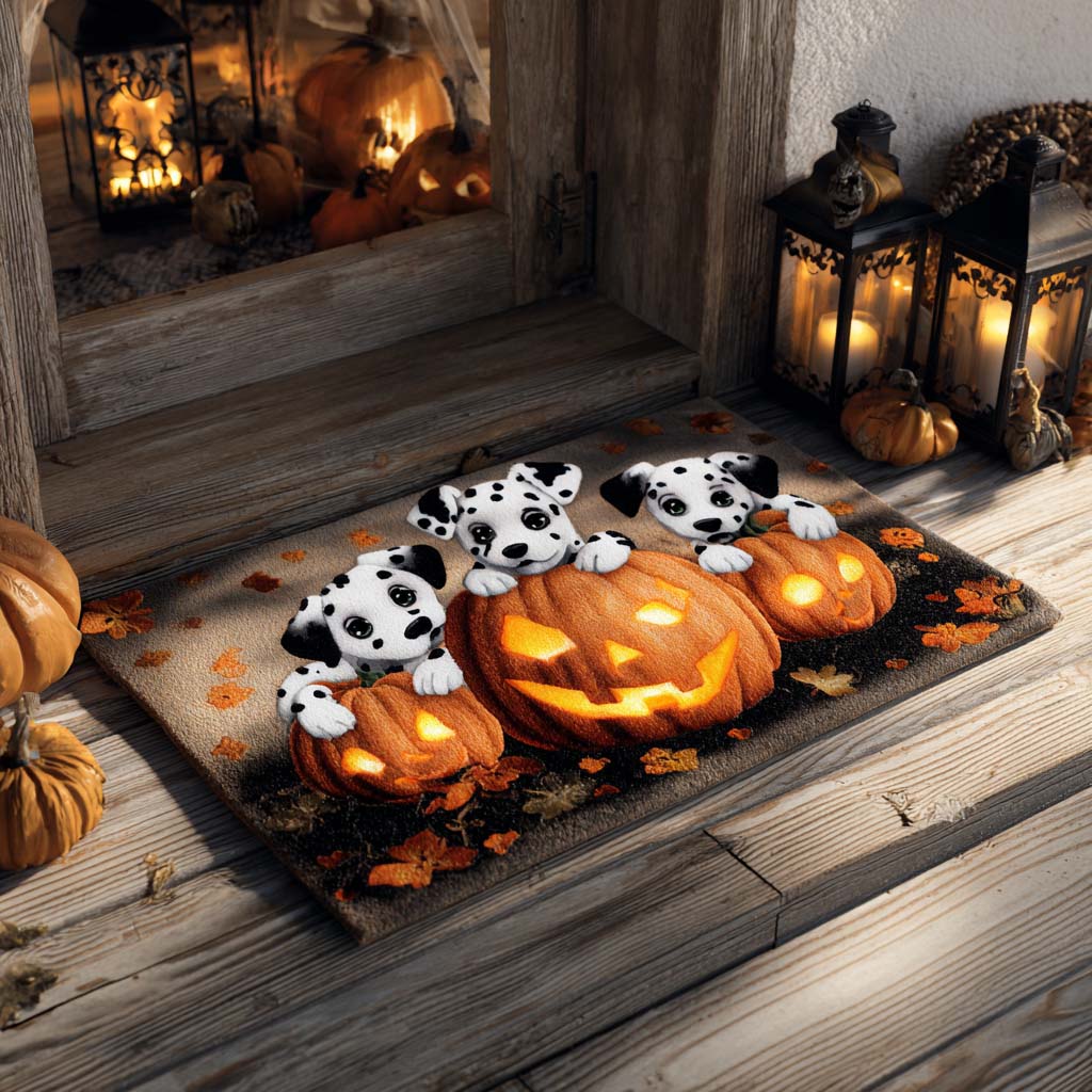 Triple Pumpkin Dalmatians Doormat Halloween Doormat Best House Warming Gift For Dog Fans