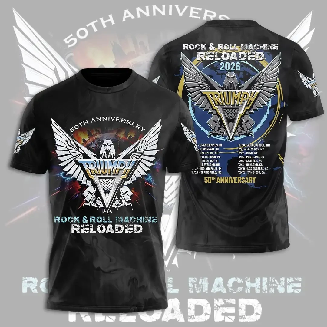 Triumph 50th Anniversary Rock And Roll Machine Reloaded T-Shirt Triumph Merch Rock Fan Gifts