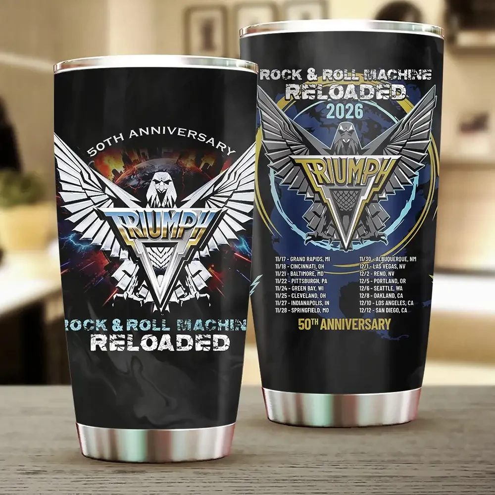 Triumph 50th Anniversary Rock And Roll Machine Reloaded Tumbler Triumph Merch Rock Fan Gifts