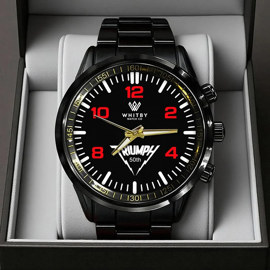 Triumph Band Tour 2026 Black Stainless Steel Watch Triumph 50th Anniversary Merch Gifts For Fan