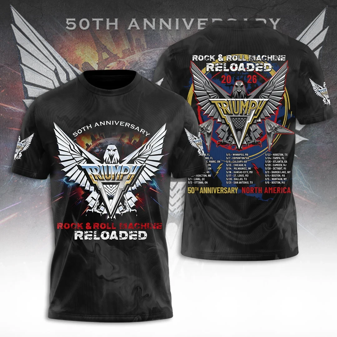 Triumph Tour 2026 Merch Triumph 50th Anniversary Rock N Roll Machine Reloaded T-Shirt Fan Gifts