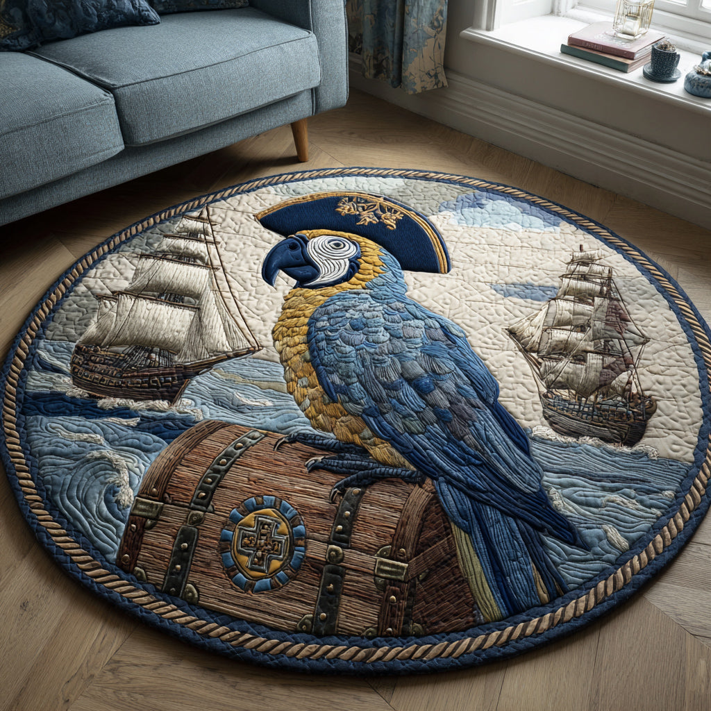 Tropical Pirate Parrot Quilted Round Mat Living Room Decoration Halloween Family Gifts