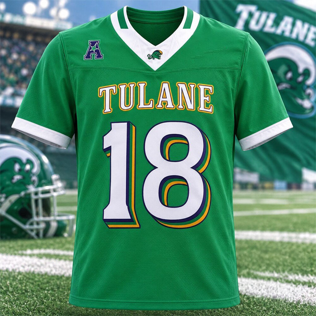 Tulane Green Wave #18 Mardi Gras 2026 Season Uniforms Football Jersey Tulane Green Wave Merch