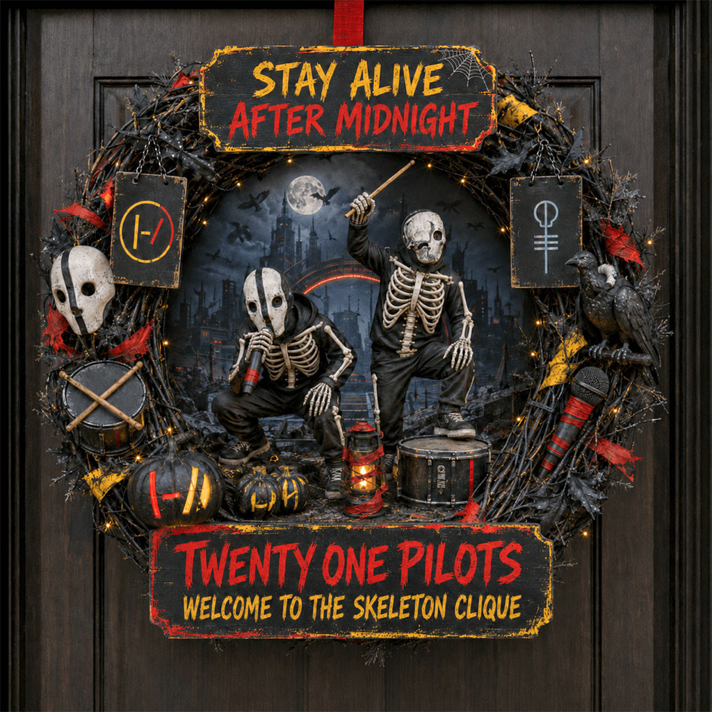 Twenty One Pilots Halloween Door Sign Stay Alive After Midnight Wreath TOP Merch Home Decor