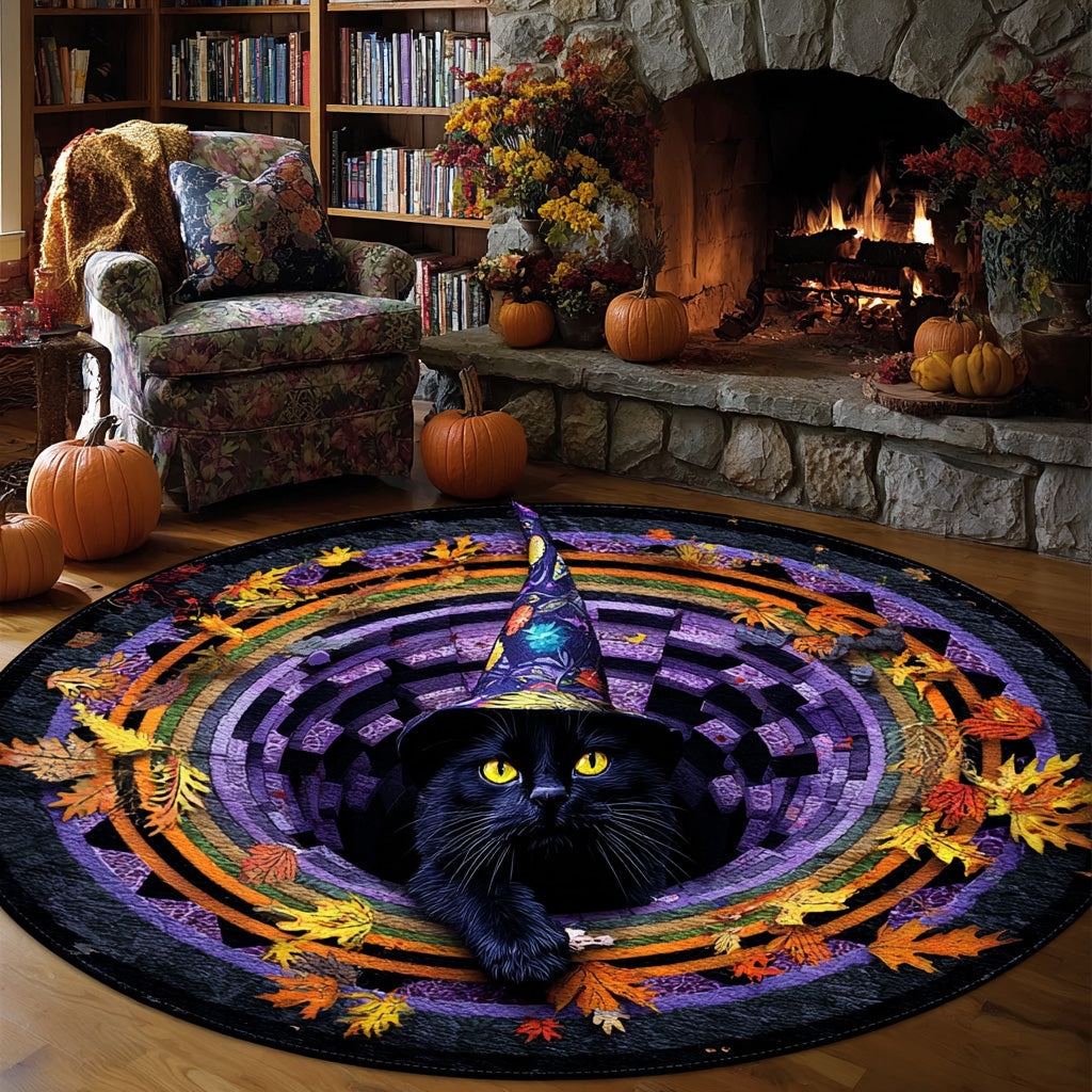 Twilight Whiskers Quilted Round Mat Scary House Decor Family Halloween Gifts