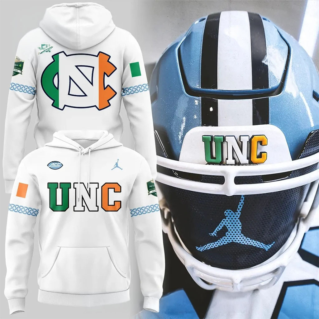 University of North Carolina Ireland Series White Hoodie UNC Hoodie Gift For Football Fans