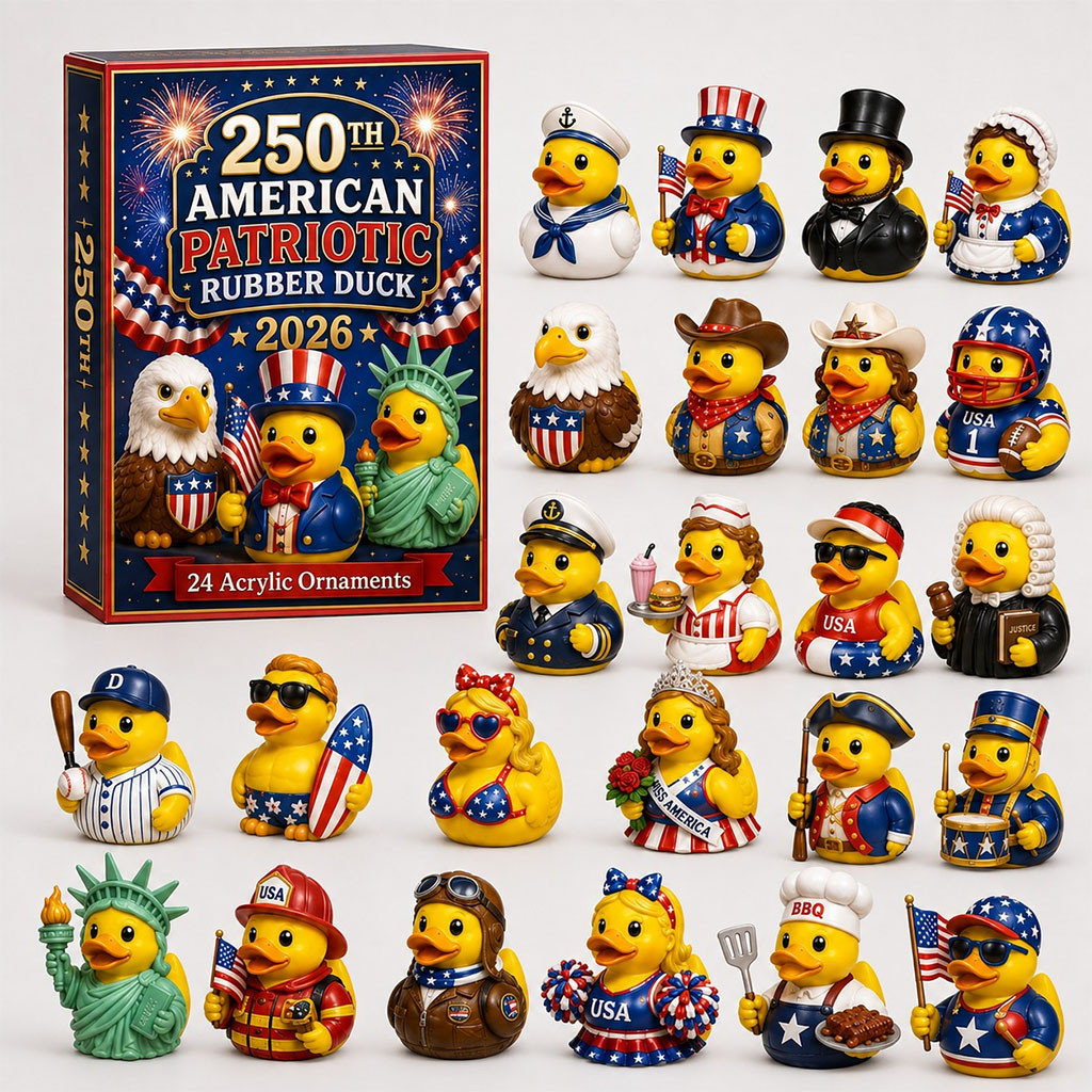 US American Patriotic Rubber Duck Advent Calendar 2026 24 Days Christmas Mystery Ornaments Decor