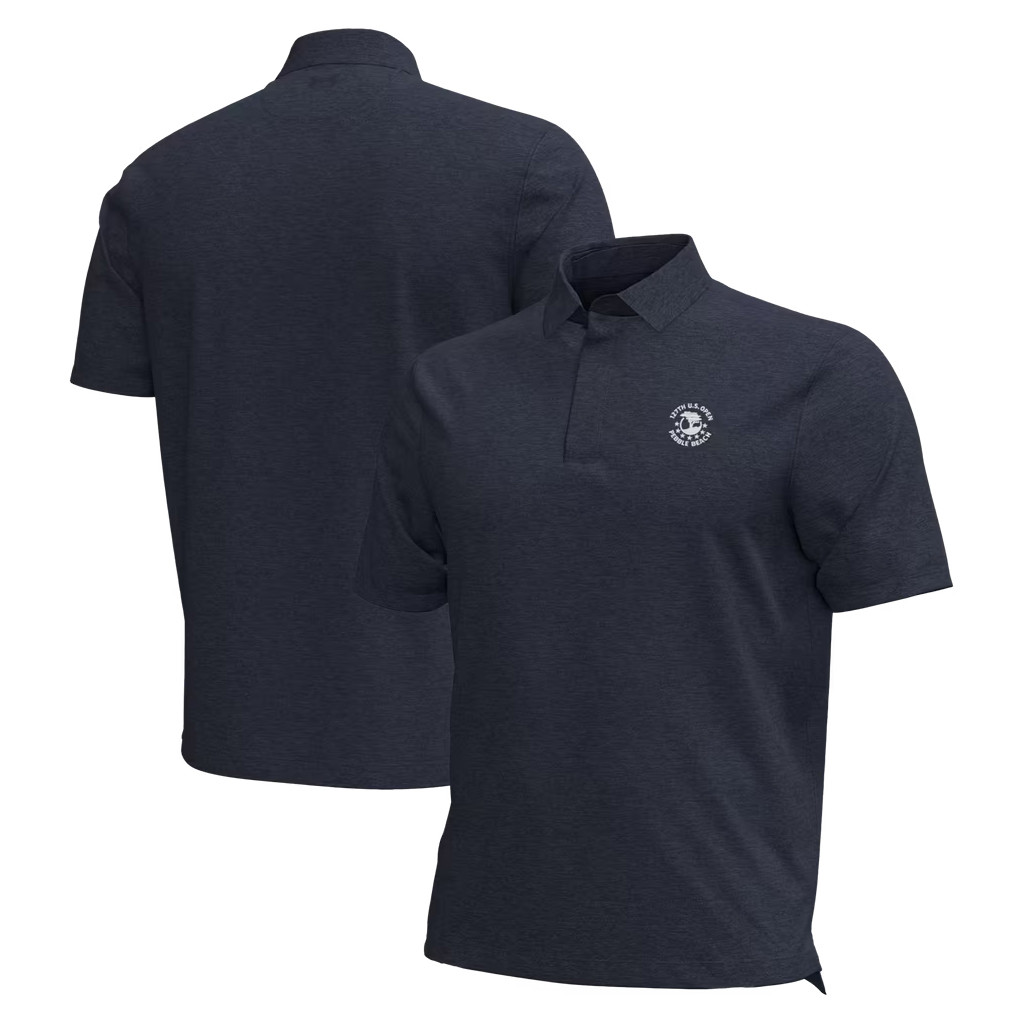 US Open Merch 2027 127th US Open Under Armour Heather Navy Drive Polo Shirt Golfer Gifts For Him