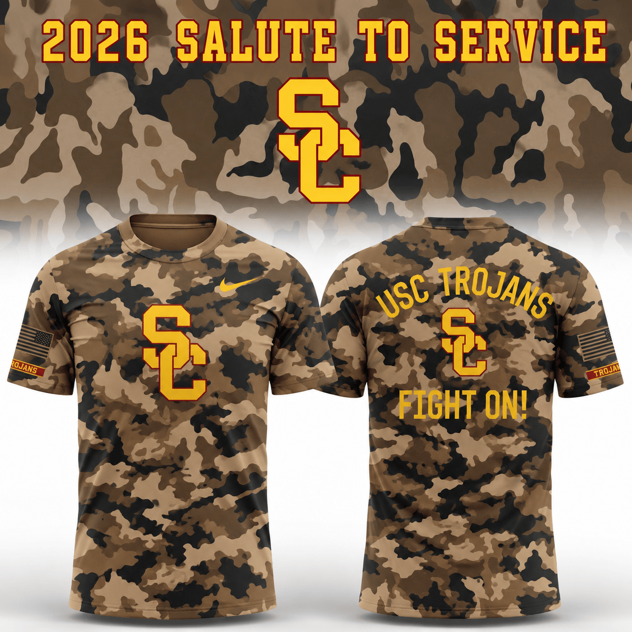 USC Trojans 2026 Salute To Service Camo T-Shirt USC Trojans Merch Gift For Football Fans