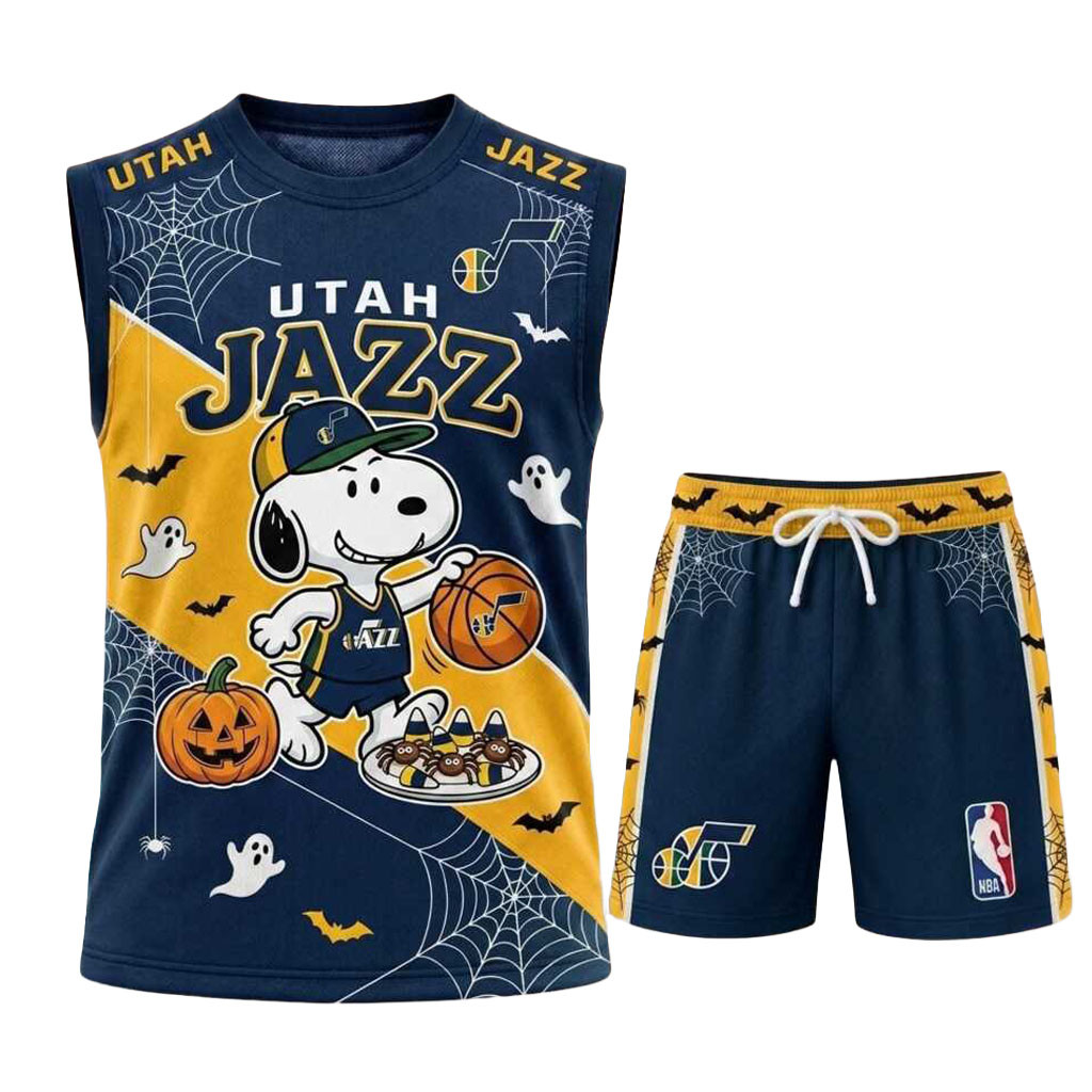 Utah Jazz Snoopy Halloween Basketball Muscle Tank And Shorts Utah Jazz Merch Husband Gift