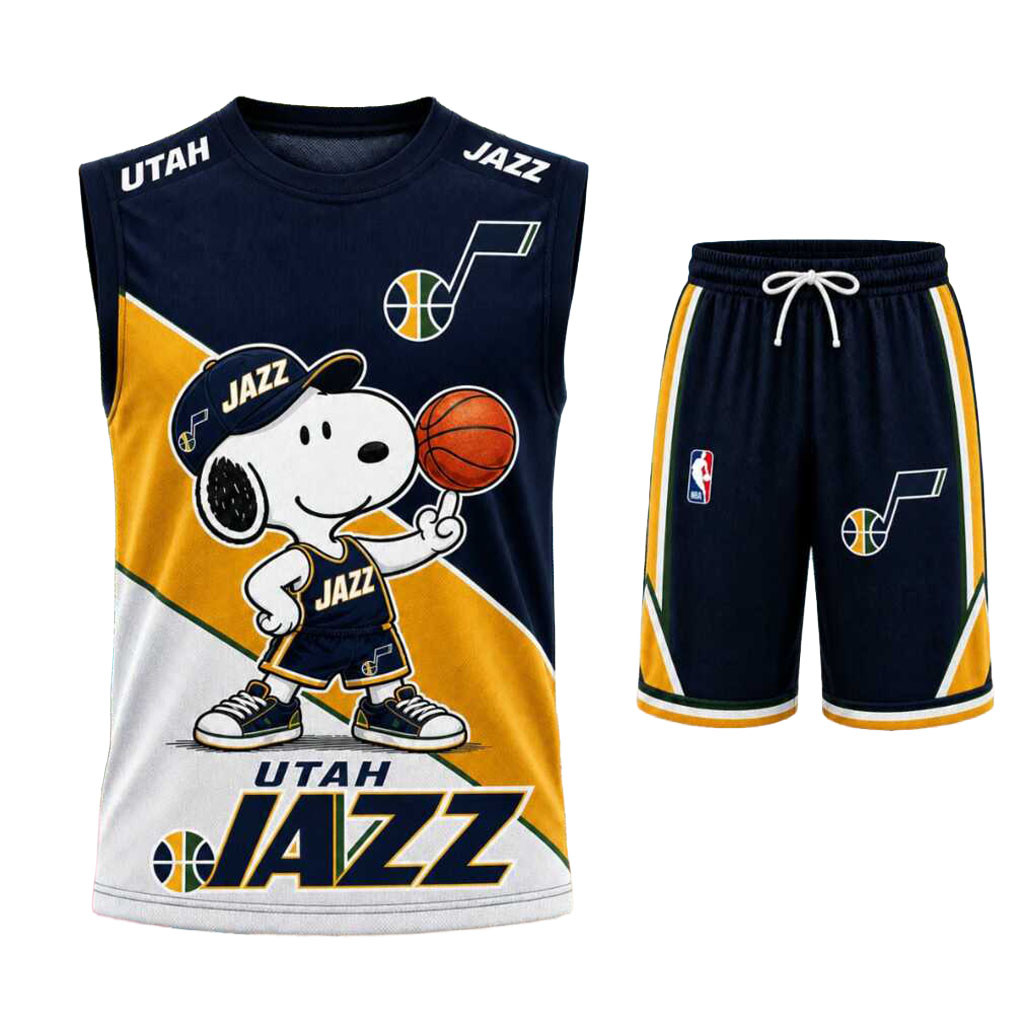Utah Jazz Snoopy Mascot Tank Top And Shorts Set Utah Jazz Merch Present For Basketball Fans Utah Jazz Snoopy Mascot Tank Top And Shorts Set Utah Jazz Merch Present For Basketball Fans