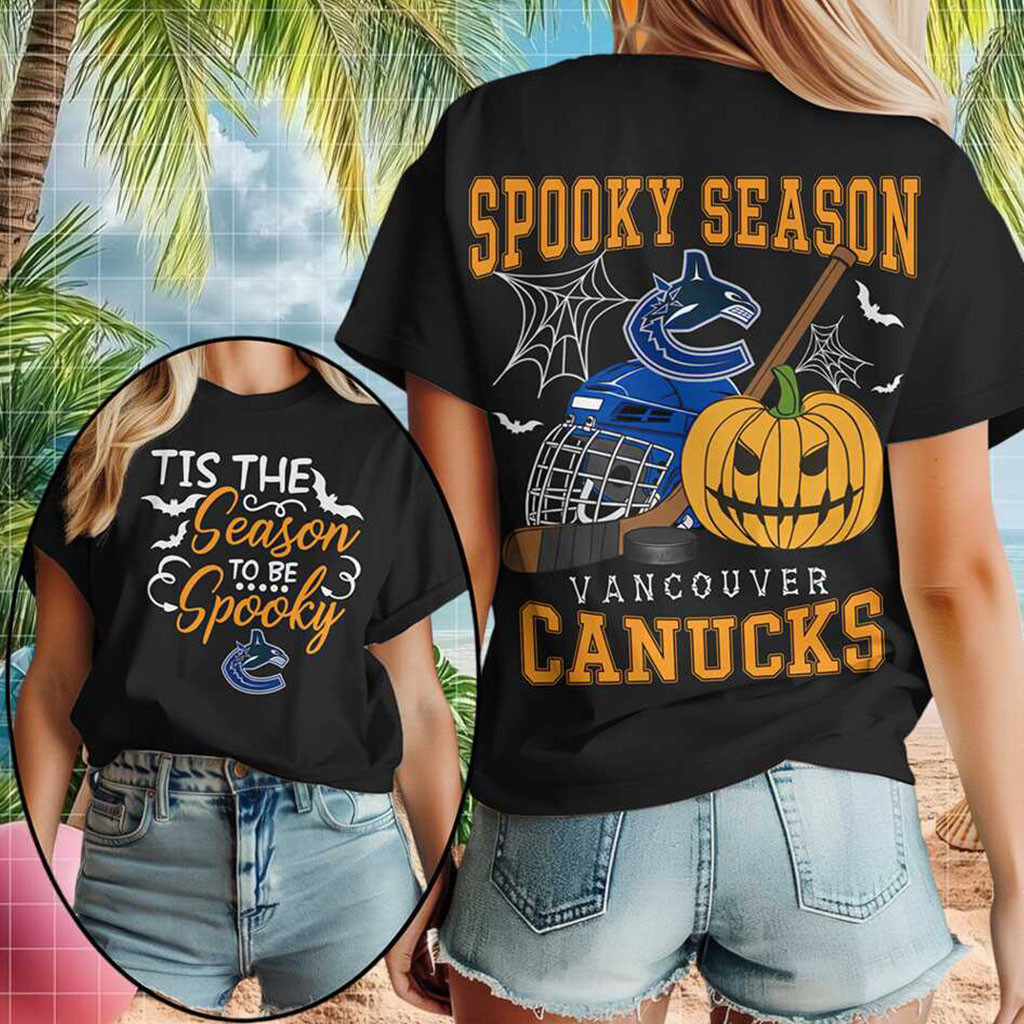 Vancouver Canucks Spooky Season Halloween Pumpkin Shirt Canucks Merch Cool Gifts For Hockey Fans
