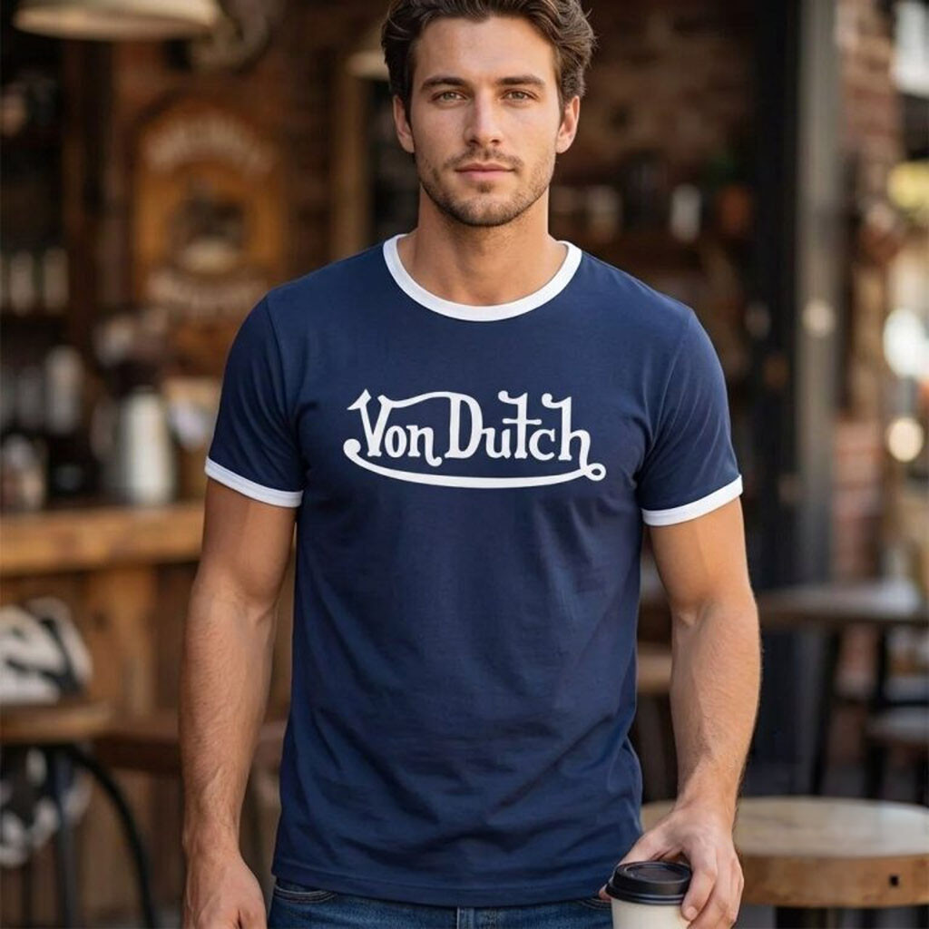 Vintage Von Dutch Navy Ringer T-Shirt Classic Kustom Kulture Graphic Tee Him Gifts Vintage Von Dutch Navy Ringer T-Shirt Classic Kustom Kulture Graphic Tee Him Gifts