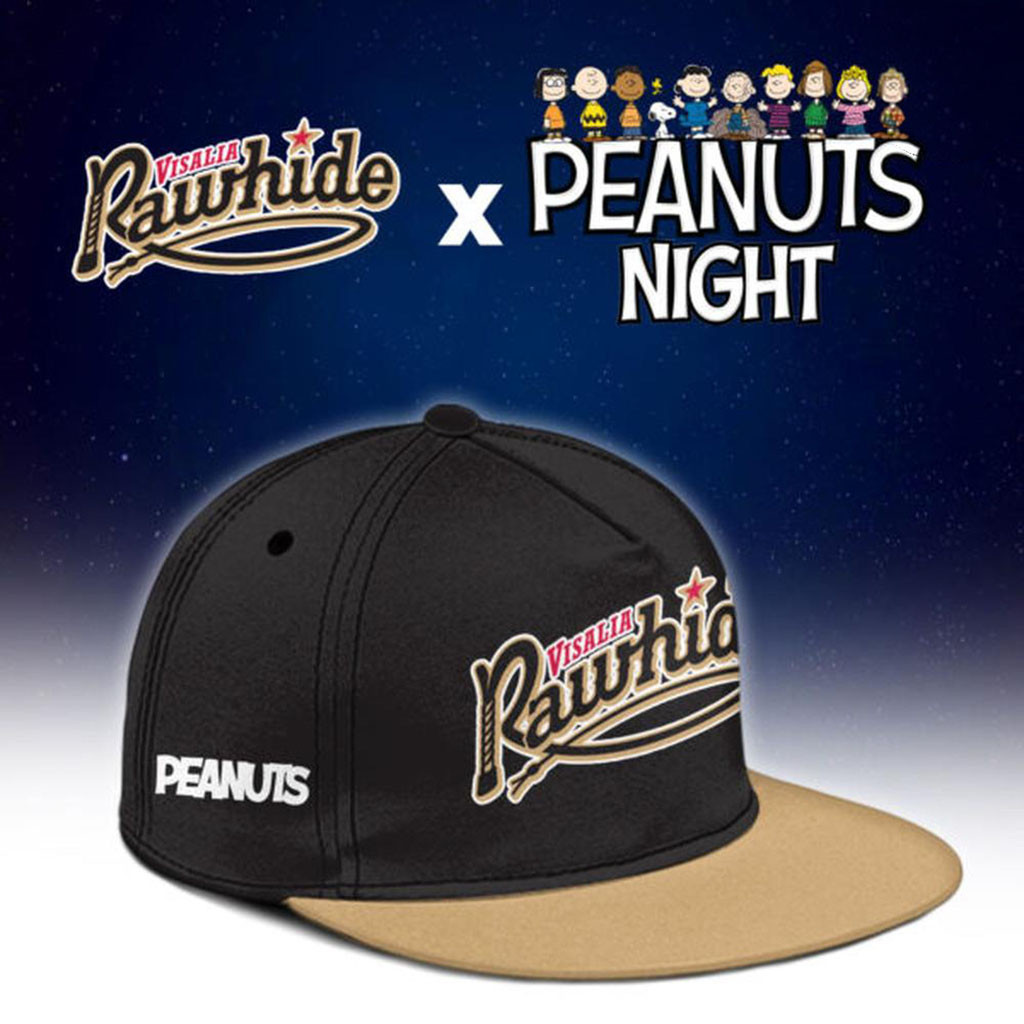 Visalia Rawhide X Peanuts Night Snapback Hat Visalia Rawhide Merch Cool Baseball Gifts