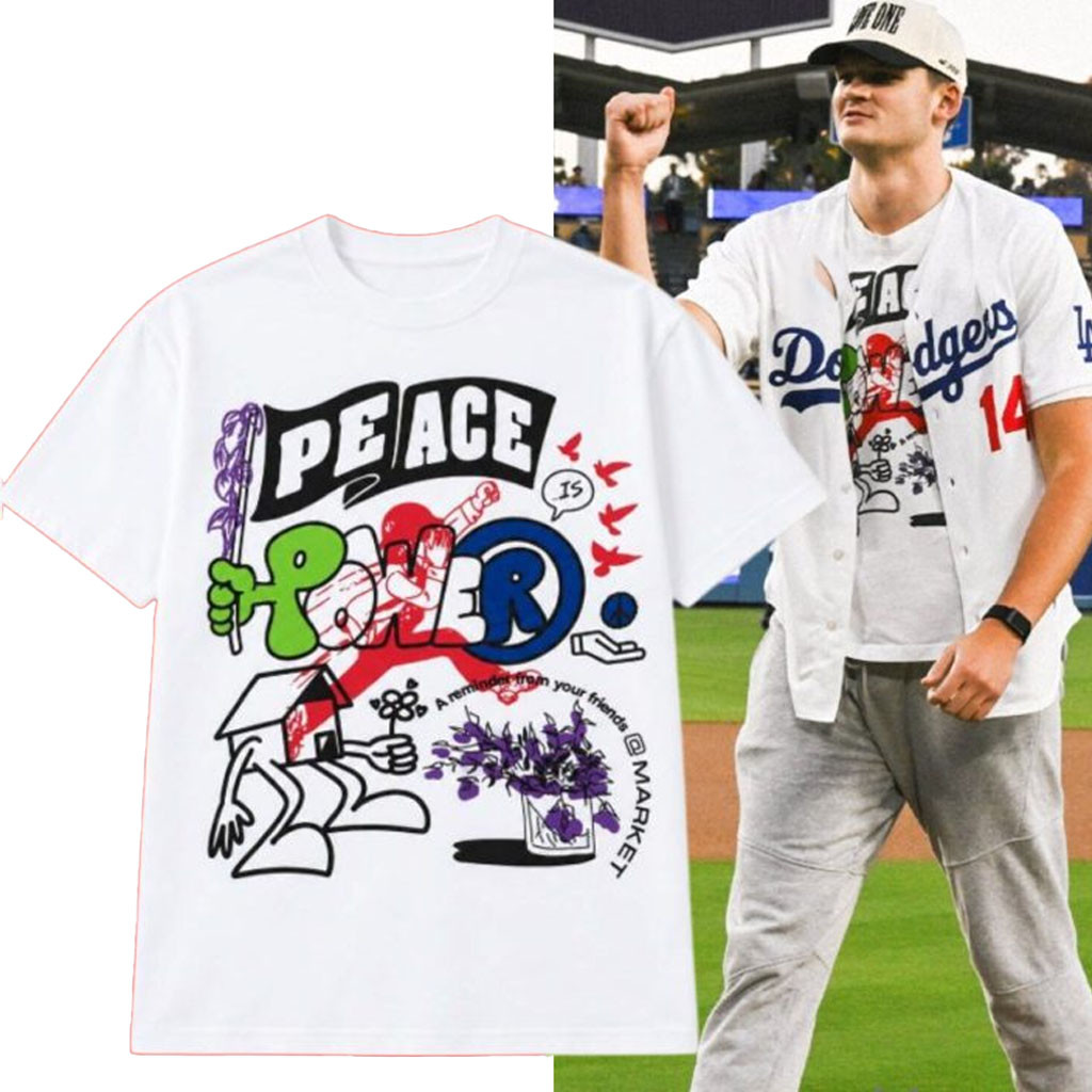 Walker Kessler Dodgers Peace Is Power Shirt Walker Kessler Merch Gift For Brothers