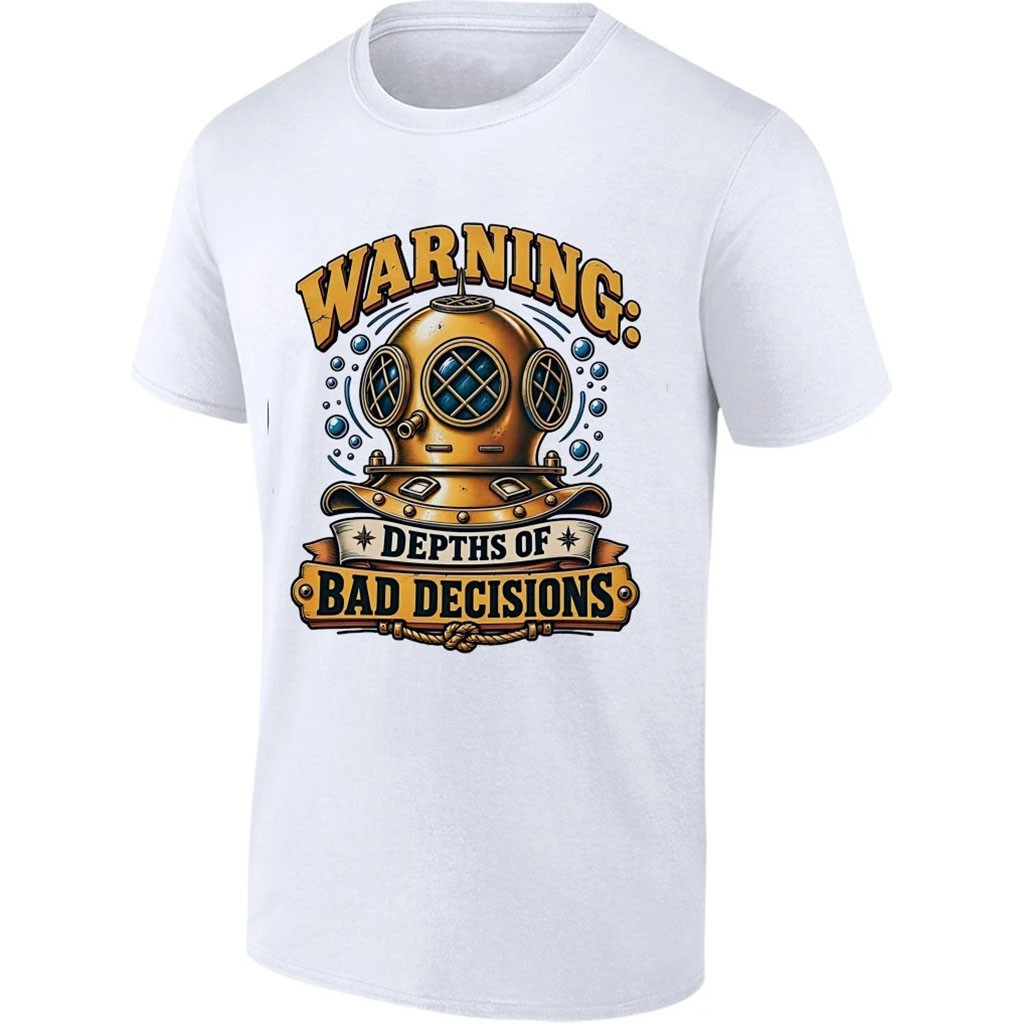 Warning Depths Of Bad Decisions Scuba Diving T-Shirt Funny Diver Tee Gifts For Scuba Lovers