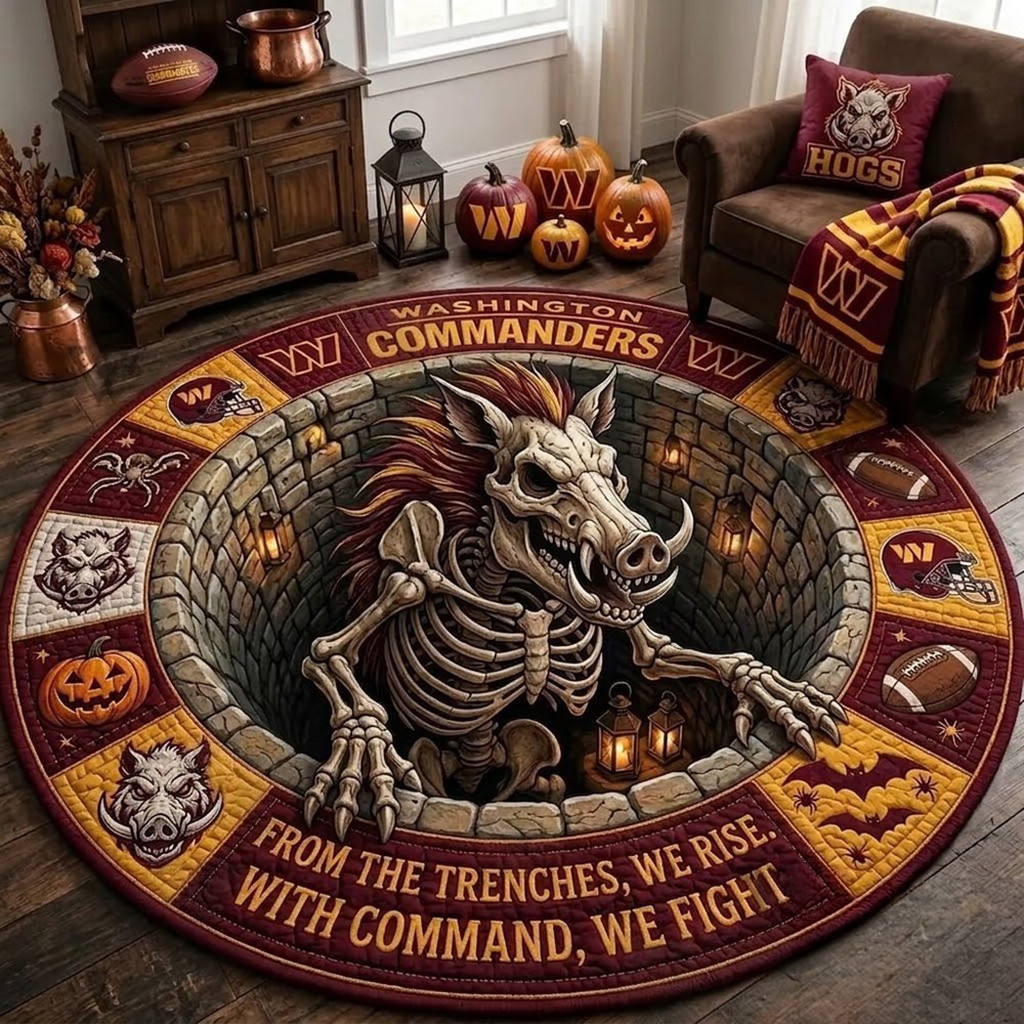 Washington Commanders Merch 2026 Monster Halloween Quilted Round Mat Home Decor Gift For Fans