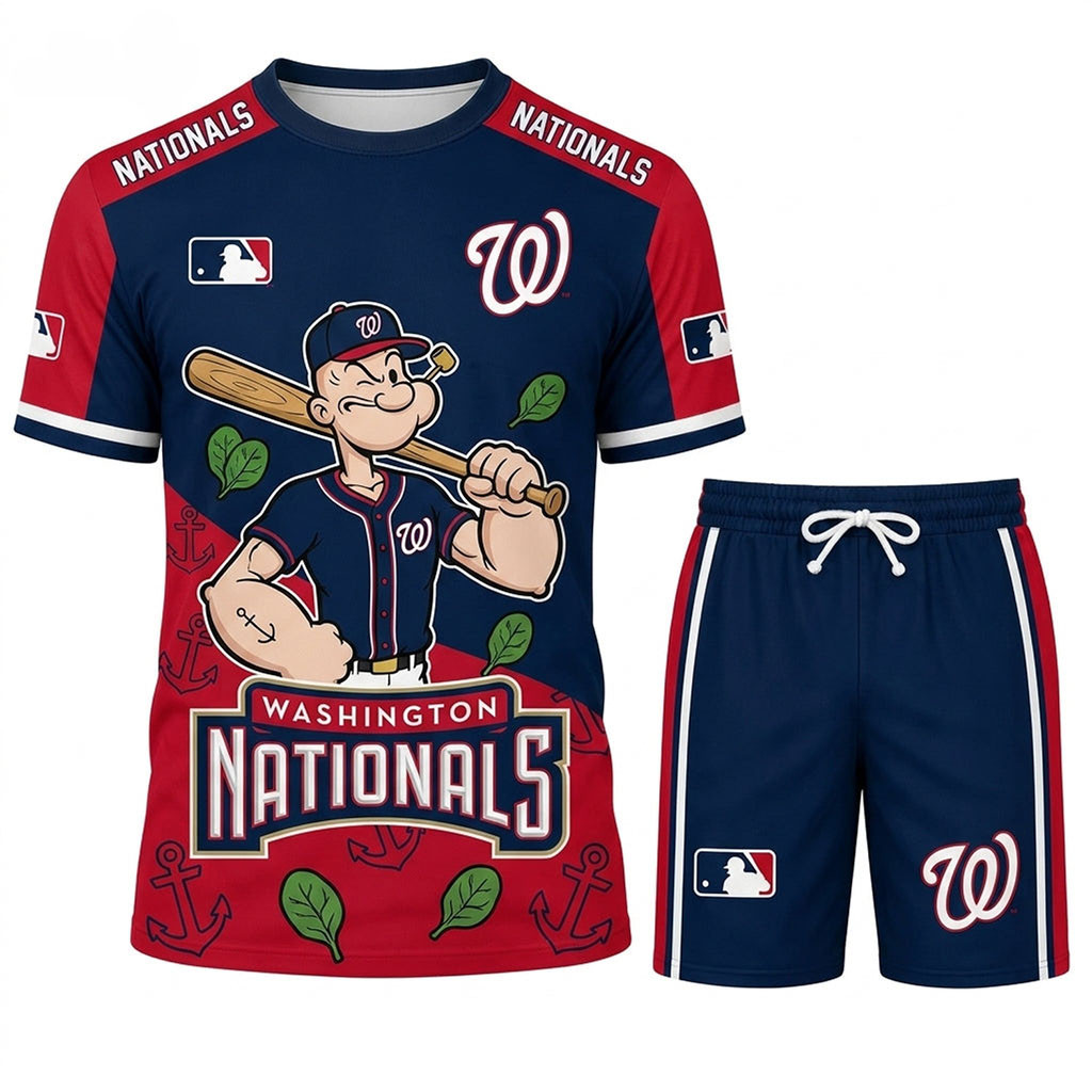 Washington Nationals X Popeye The Sailor T-Shirt And Shorts Set Nationals Merch Fan Apparel