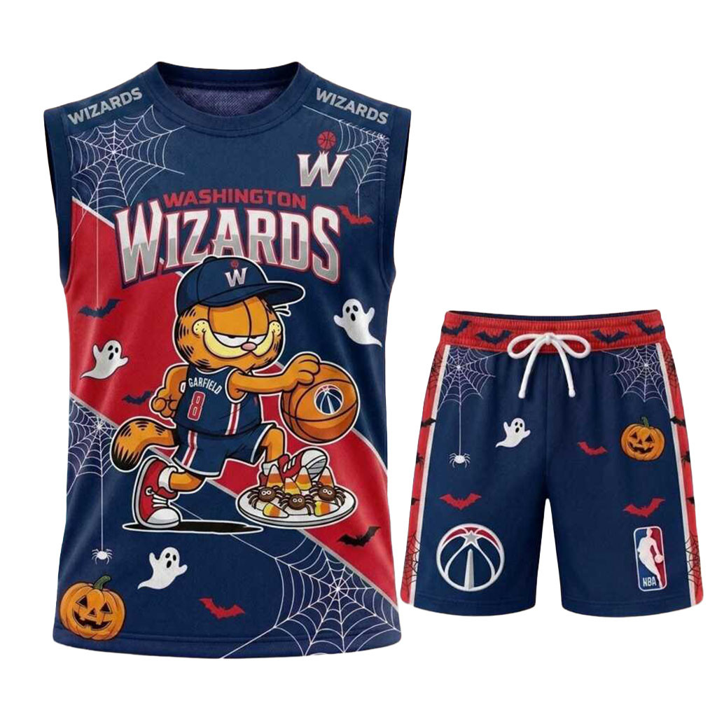 Washington Wizards Garfield Halloween Basketball Muscle Tank And Shorts Wizards Merch Fan Gear