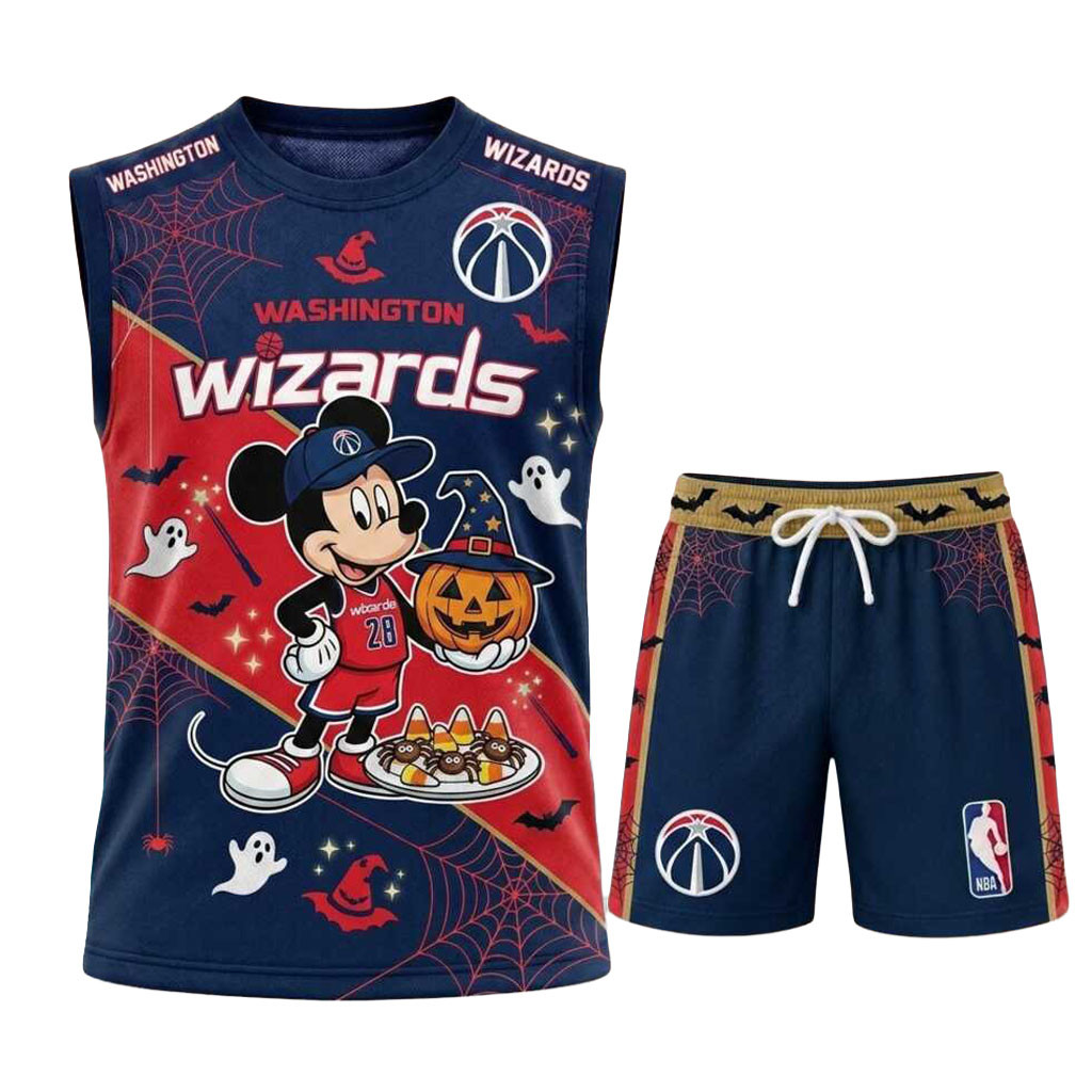 Washington Wizards Mickey Halloween Basketball Muscle Tank And Shorts Wizards Merchandise Washington Wizards Mickey Halloween Basketball Muscle Tank And Shorts Wizards Merchandise