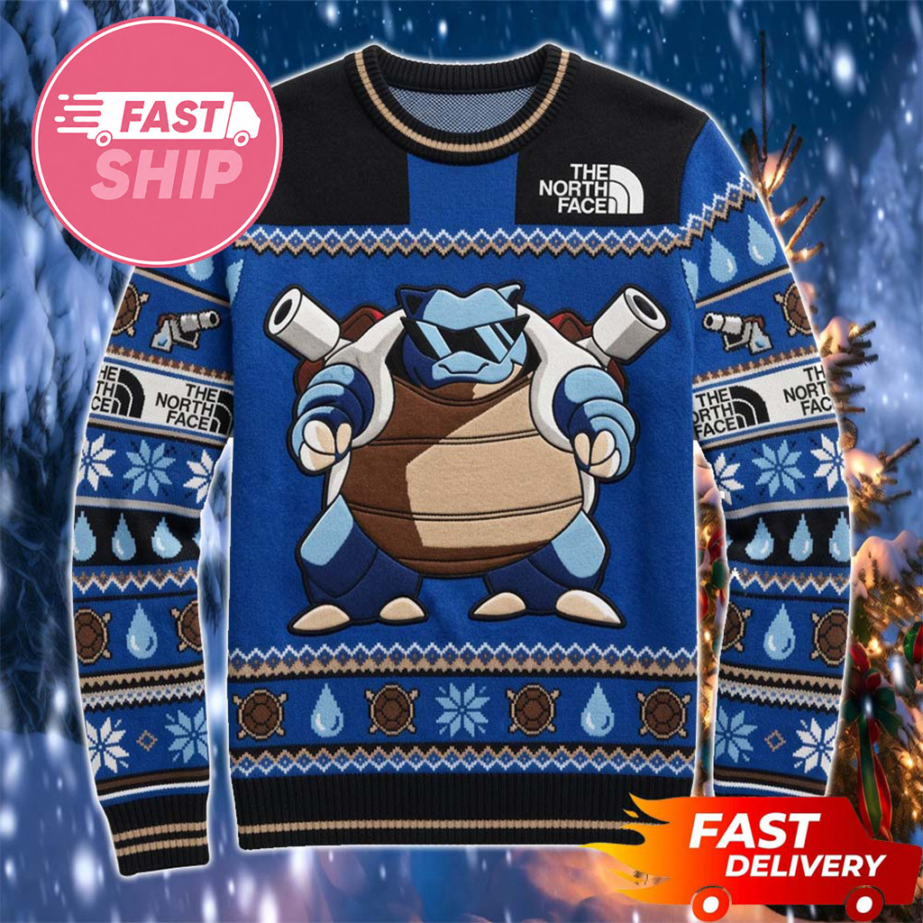 Water Pokemon Blastoise Anime Blue Pattern Christmas Ugly Sweater Pokemon Merch Gifts