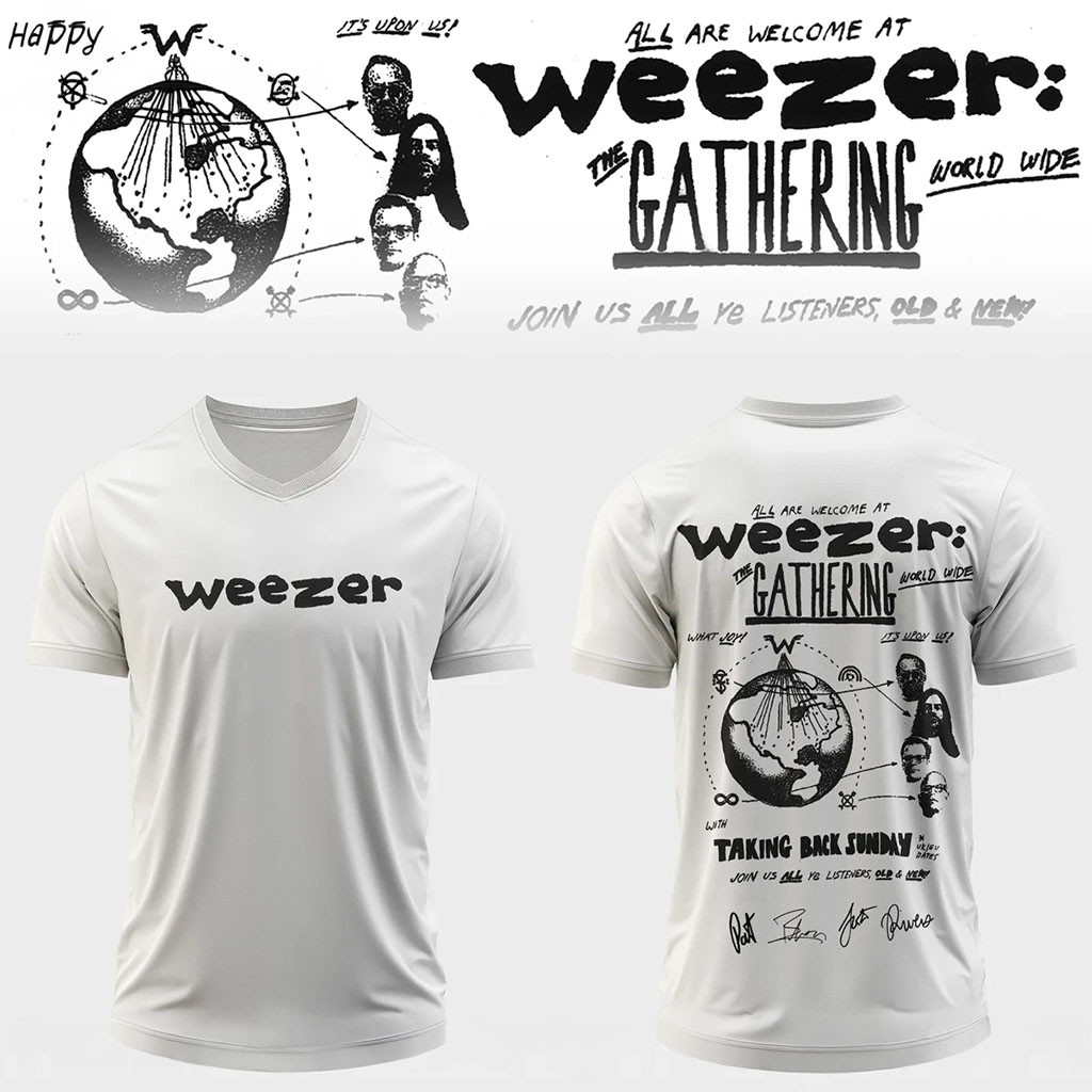 Weezer The Gathering World Wide Signature V-Neck T-Shirt Weezer Merch Rock Fan Gifts Weezer The Gathering World Wide Signature V-Neck T-Shirt Weezer Merch Rock Fan Gifts