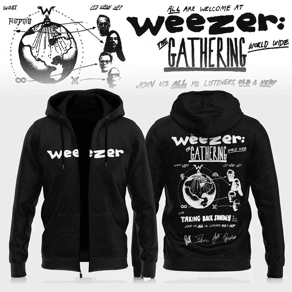 Weezer The Gathering World Wide Signature Zip Hoodie Black Weezer Merch Gifts For Rock Lovers Weezer The Gathering World Wide Signature Zip Hoodie Black Weezer Merch Gifts For Rock Lovers