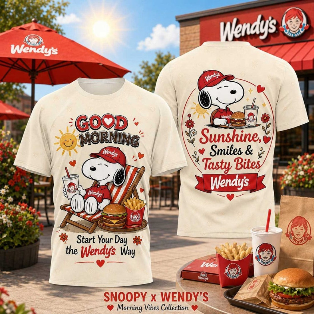 Wendy's X Snoopy Sunshine Smiles Retro Breakfast T-Shirt Wendy's Merch Gift For BFF Wendy's X Snoopy Sunshine Smiles Retro Breakfast T-Shirt Wendy's Merch Gift For BFF