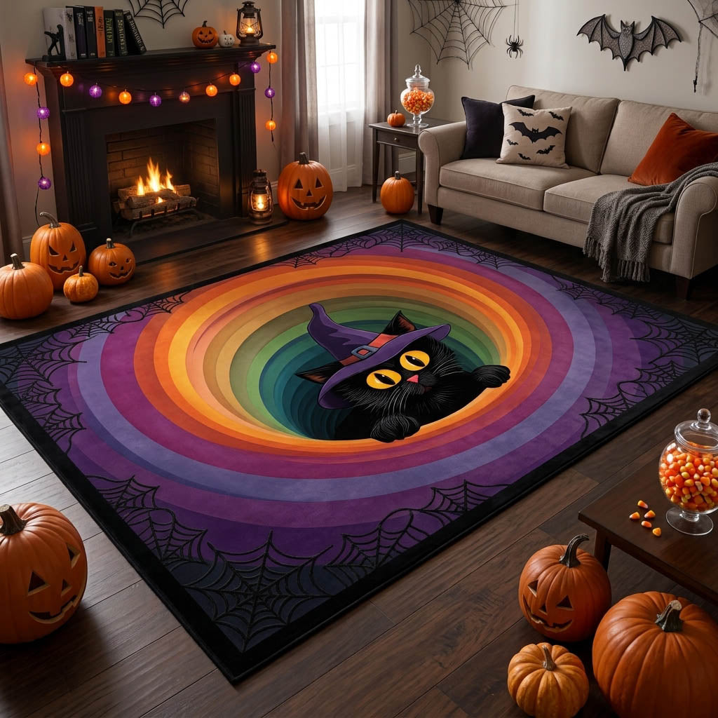Whimsical Cat Vortex Area Rug Spooky Home Decor Halloween Inspired Gifts