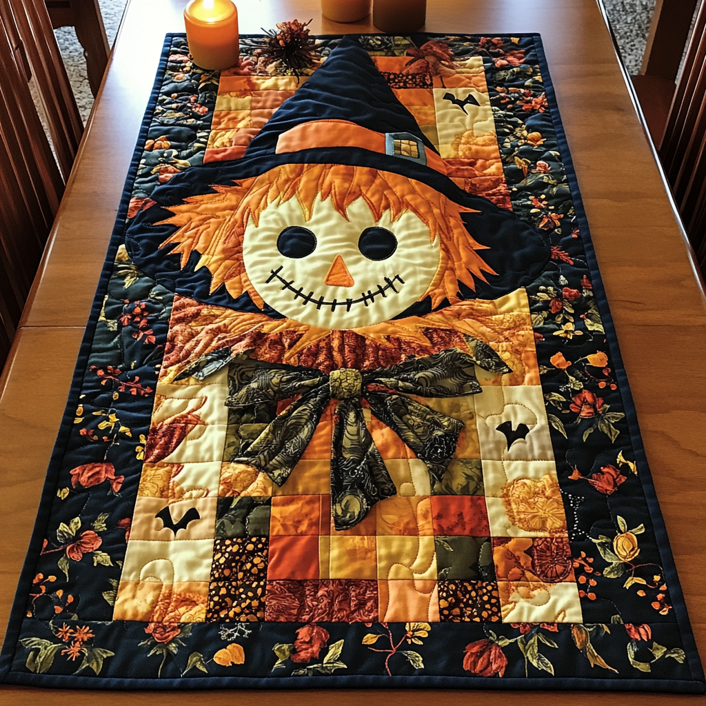 Whimsical Scarecrow Harvest Quilted Table Runner Cool Table Runner Halloween Goodie Ideas