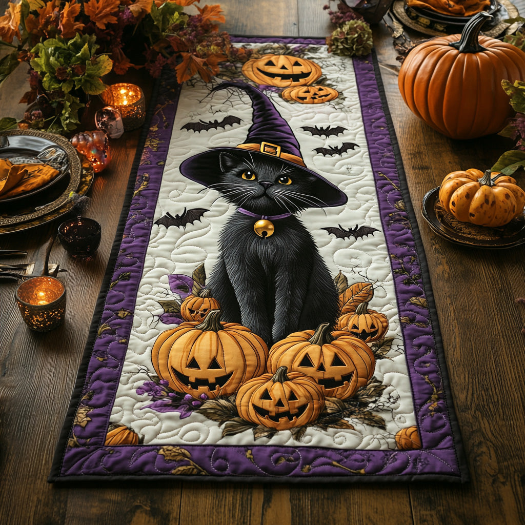 Whimsy Witchery Black Cat Quilted Table Runner Scary Halloween Table Centerpieces Gifts For Black Cat Lovers Whimsy Witchery Black Cat Quilted Table Runner Scary Halloween Table Centerpieces Gifts For Black Cat Lovers