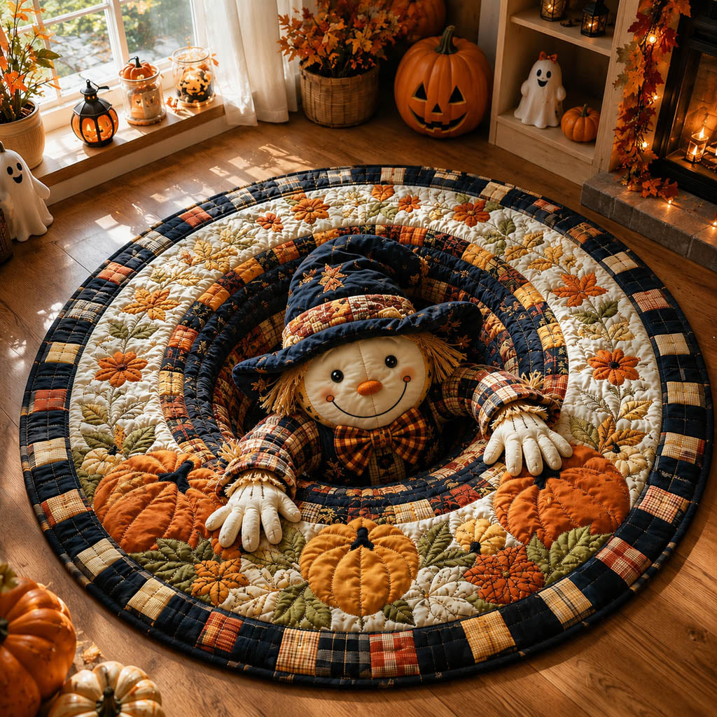Wicked Scarecrow Tunnel Quilted Round Mat Circle Floor Mat Halloween Inspired Gifts