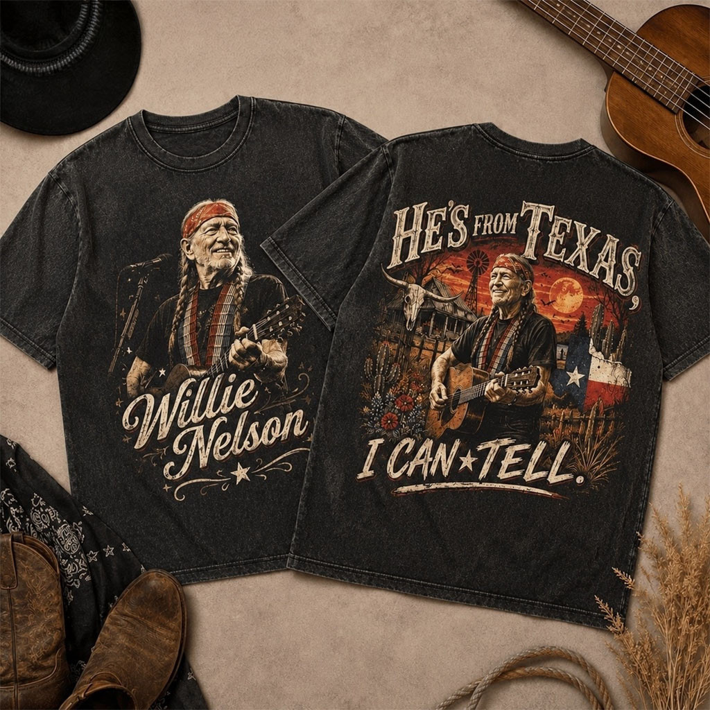 Willie Nelson Red Bandana Vintage Photo T-Shirt He's From Texas Shirt Willie Nelson Merch Gifts