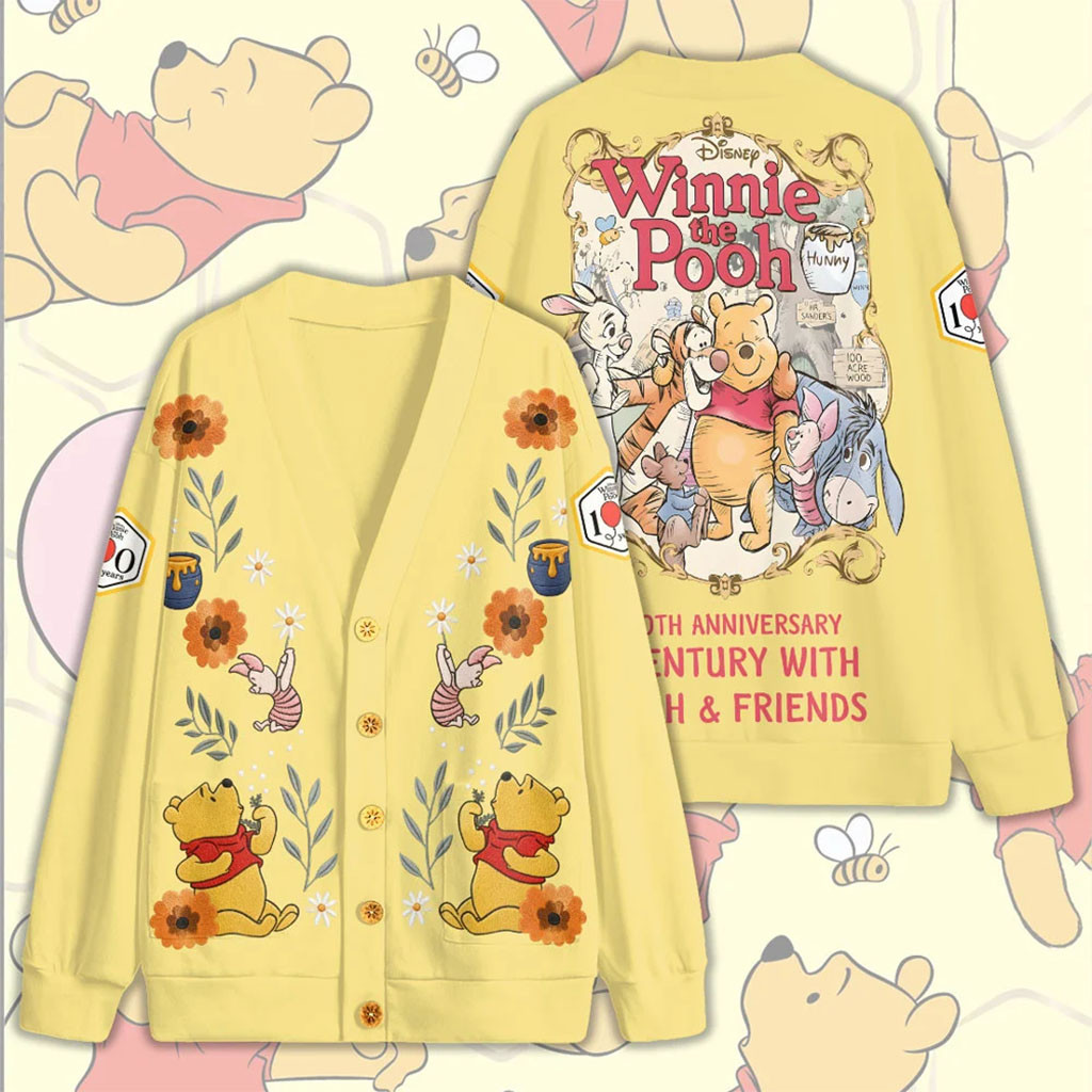 Winnie The Pooh 100th Anniversary V-Neck Cardigan Winnie The Pooh Merch Christmas Gift Ideas