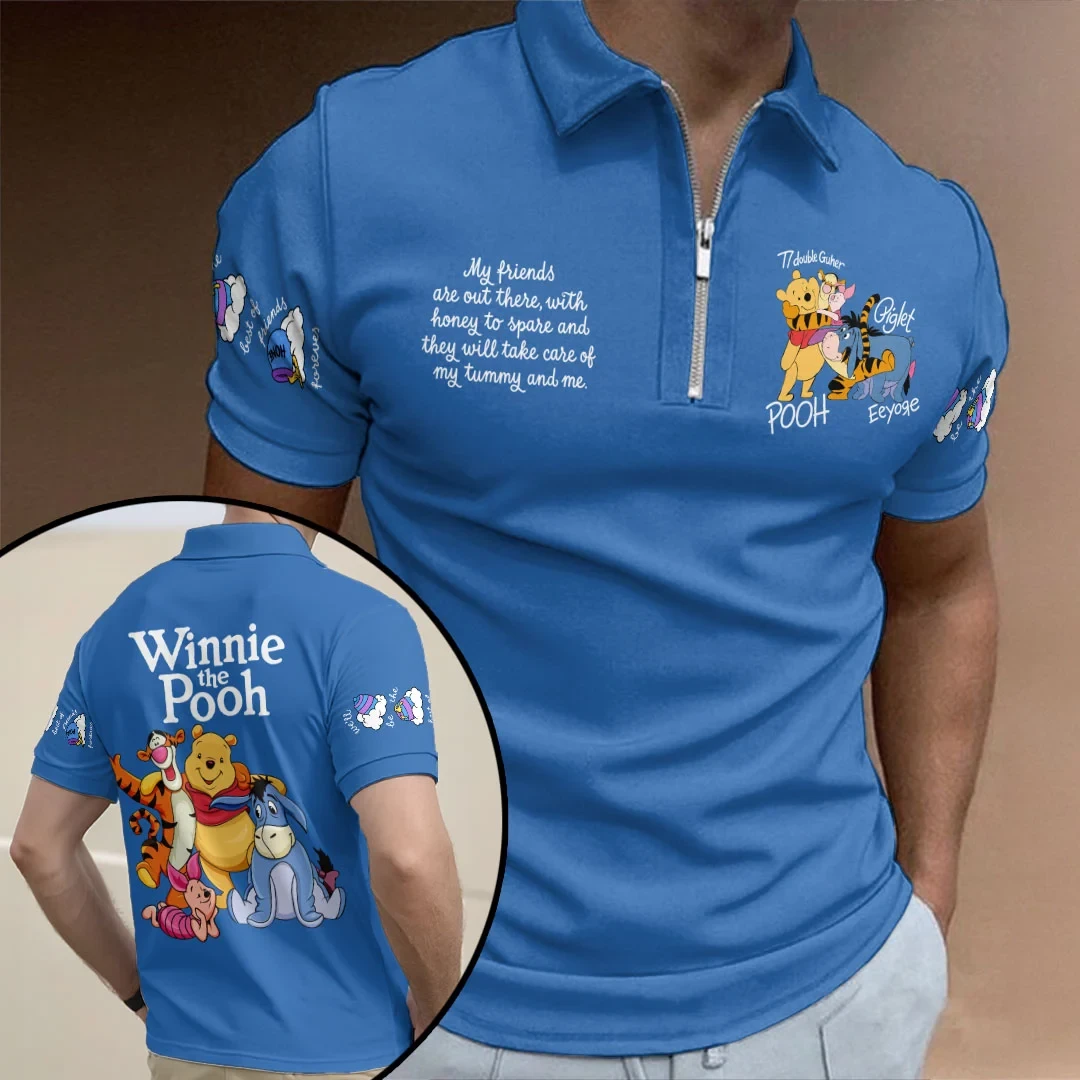 Winnie The Pooh And Friends Zip Polo Shirt Pooh Bear Tigger Piglet Eeyore Friendship Polo Gift