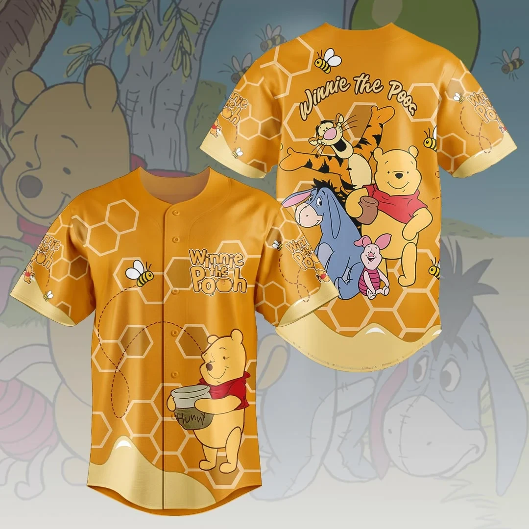 Winnie The Pooh Friends Baseball Jersey Funny Cartoon Apparel Gifts For Fans