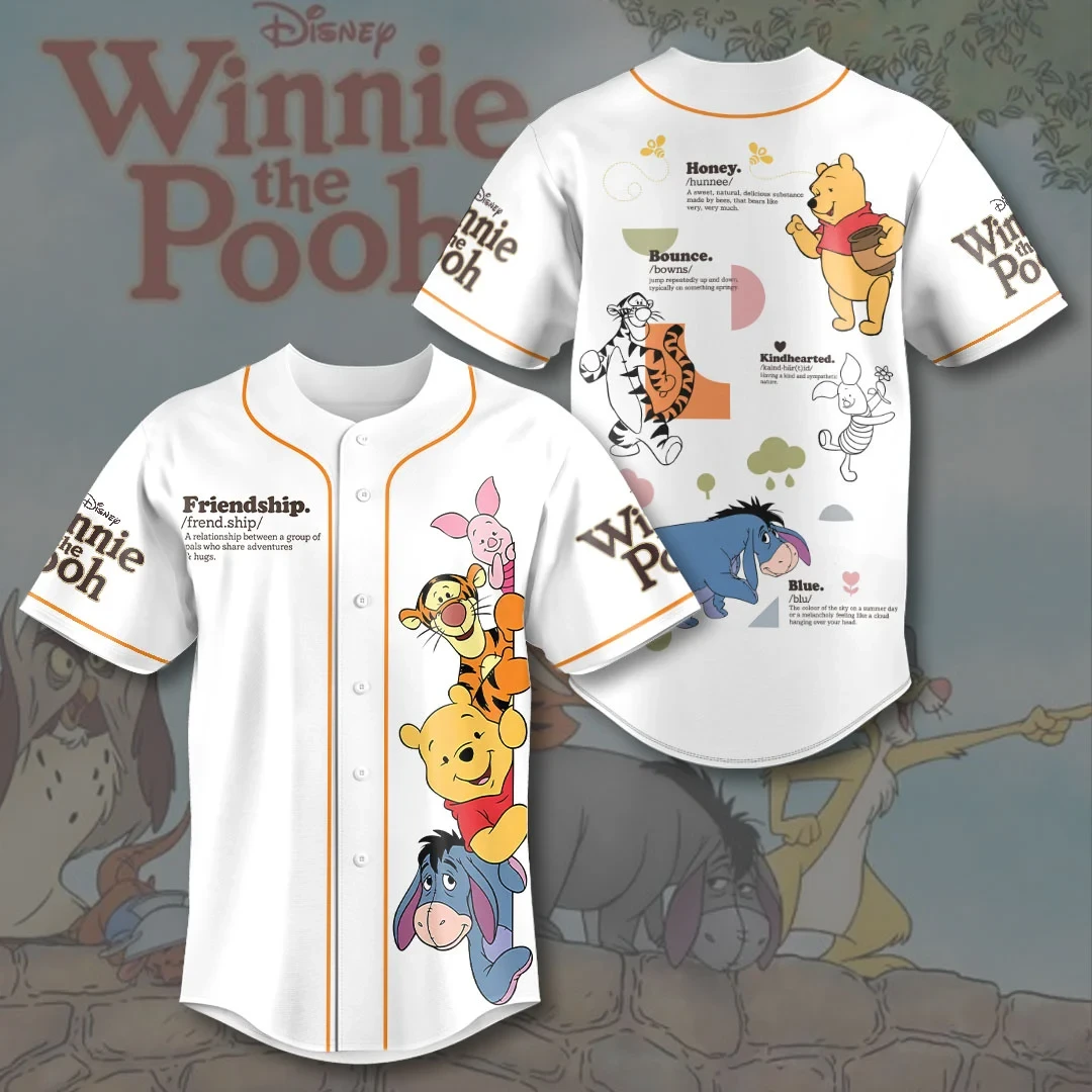 Winnie The Pooh Friends Baseball Jersey Funny Cartoon Apparel Winnie The Pooh Merch BFF Gifts