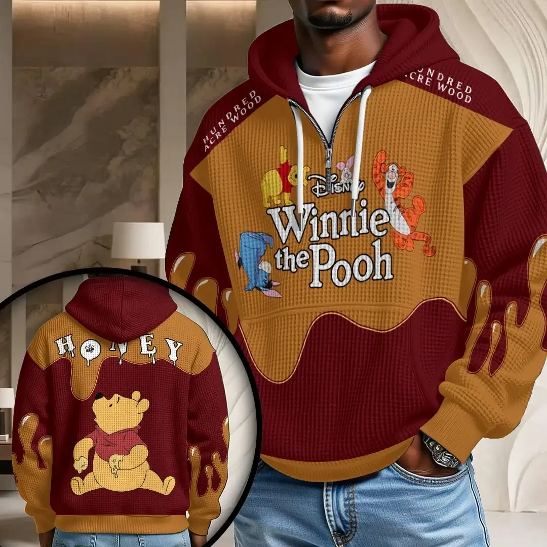 Winnie The Pooh Honey Half Zip Hoodie Pooh Tigger Eeyore Cartoon Apparel Gifts For Fans