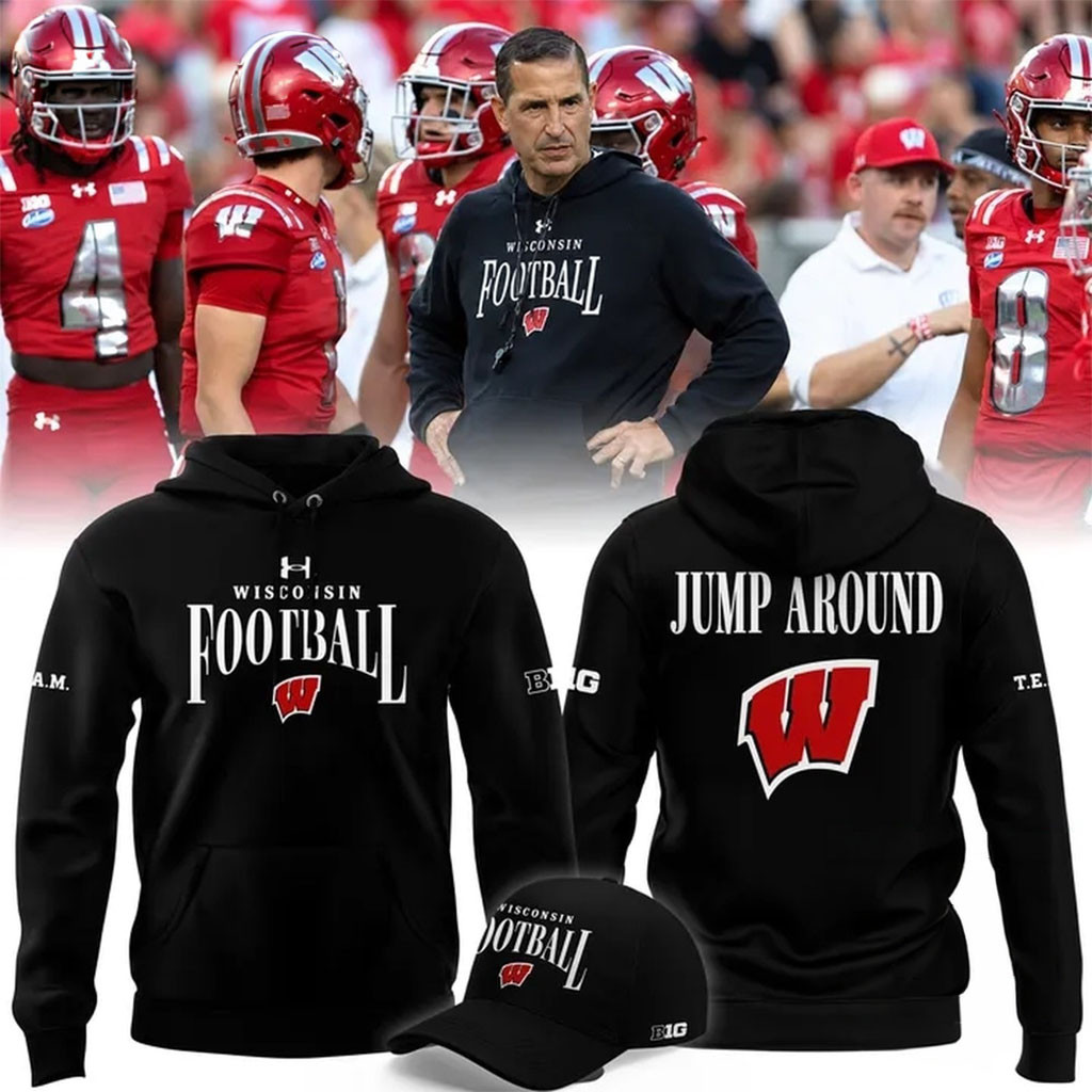 Wisconsin Badgers Football Head Coach Luke Fickell Jump Around 2026 Hoodie Badgers Merch