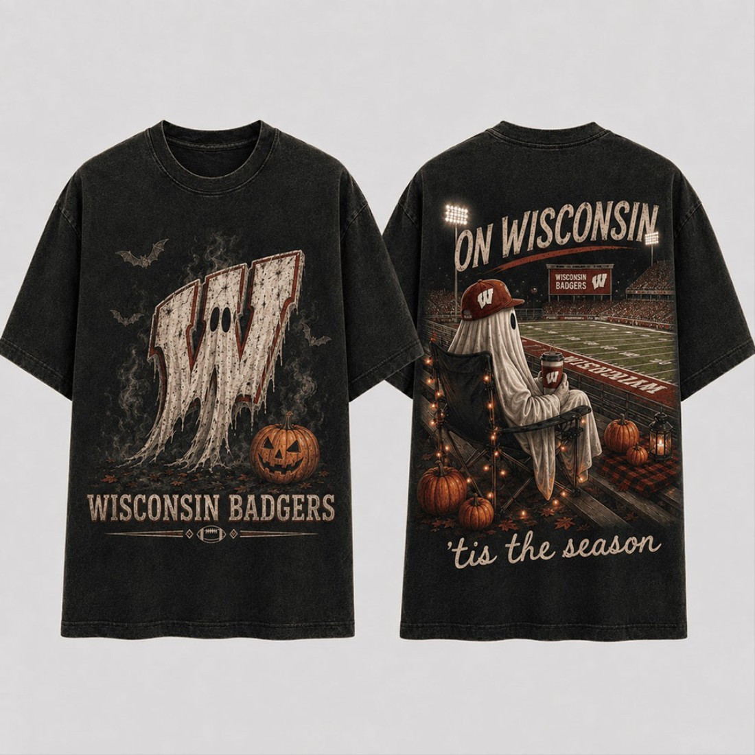 Wisconsin Badgers Halloween Ghost T-Shirt Tis The Season Shirt Wisconsin Badgers Merch Fan Gift