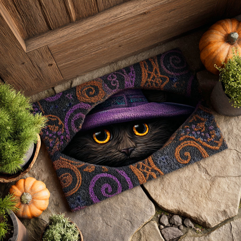 Witch Cat Night Doormat Cute Halloween Door Mat Best Holiday Gifts For Cat Lovers