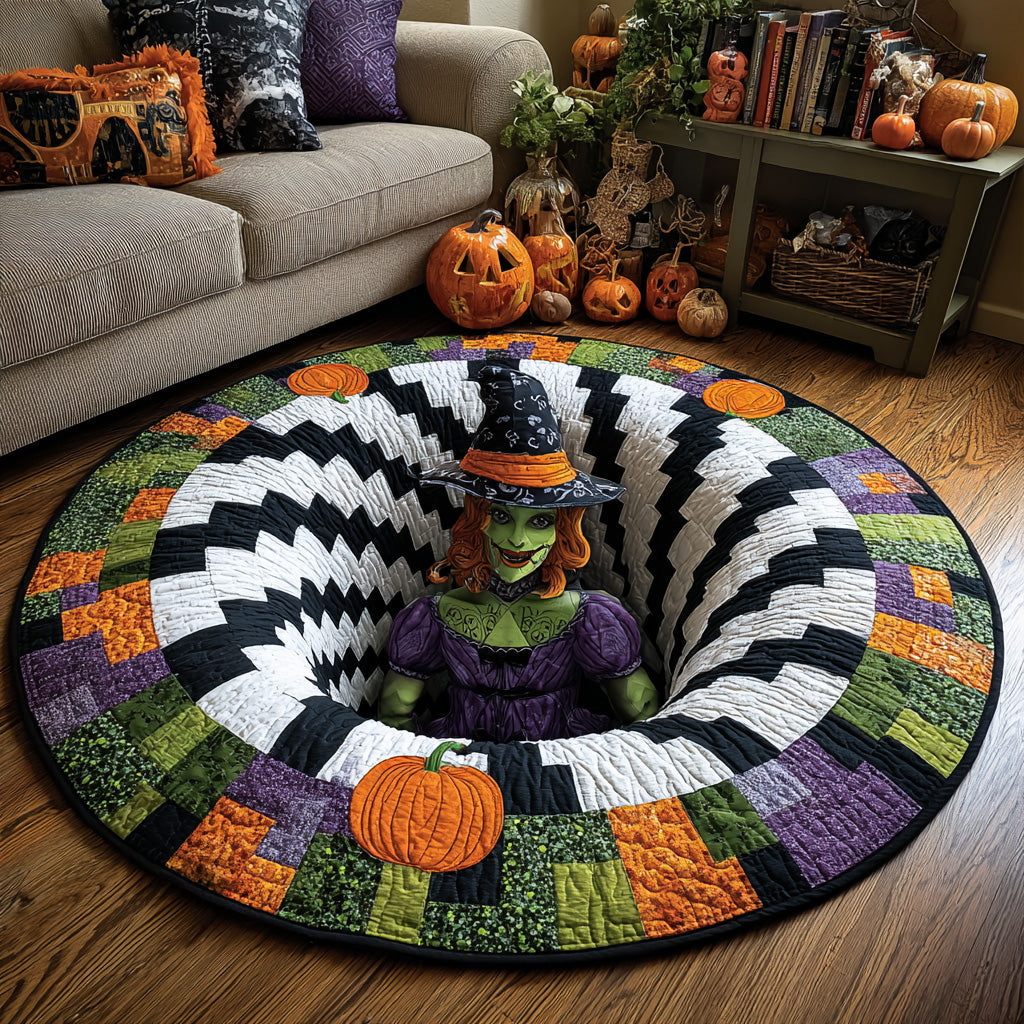 Witch Descent Quilted Round Mat Rug With Circles Spooky Gifts