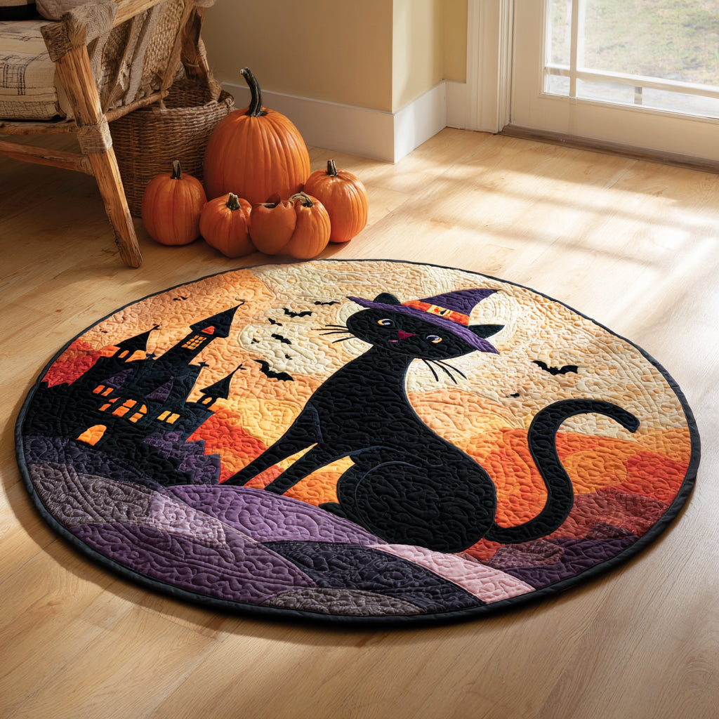 Witch Hat Black Cat Halloween Quilted Round Mat Halloween Living Room Decor Ideas Black Cat Themed Gifts Witch Hat Black Cat Halloween Quilted Round Mat Halloween Living Room Decor Ideas Black Cat Themed Gifts